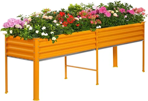 Miniatura 8 de Land Guard Cama de jardín elevada de metal ovalada galvanizada con patas para verduras (beige)