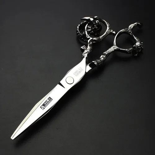 Miniatura 2 de Tijeras de 6/7/7.5/8/9 pulgadas de plata profesional peluquero corte de pelo y corte diluido afilado acero 440C (cizalla plana de 6 pulgadas)