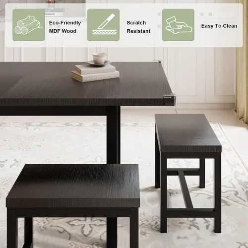Miniatura 4 de Feonase Juego de mesa de comedor de 5 piezas para 4-8 personas, juego de mesa de cocina grande extensible de 63 pulgadas con 2 bancos y 2 taburetes
