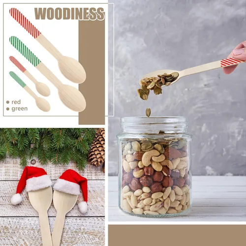 Miniatura 6 de Gerrii 100 unidades de suministros de barra de cacao caliente, cucharas desechables de madera de chocolate de Navidad de 6 pulgadas, cuchara