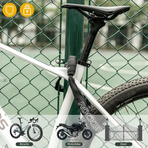 Miniatura 6 de Candado de cadena para bicicleta ROCKBROS, resistente antirrobo, de 3 pies de largo, 5mm de grosor, candado para bicicleta con juego de llaves, a