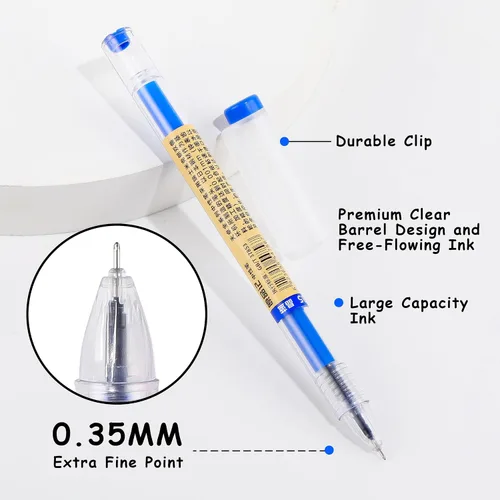 Miniatura 5 de Paquete de 12 bolígrafos de tinta de gel azul, punta extrafina de 0.014 in, papelería de estilo japonés, secado rápido, sin mancha, sin sangrado