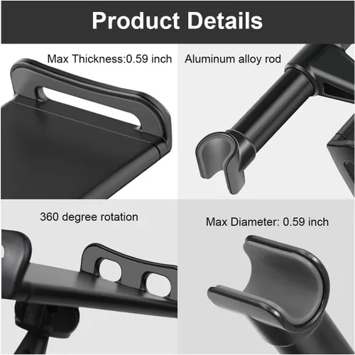 Miniatura 5 de Soporte para reposacabezas de coche, soporte ajustable giratorio 360 para tabletas de 5.3"-10.2", soporte universal para coche en el asiento trasero