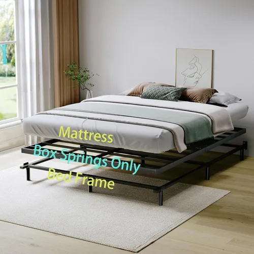 Miniatura 4 de SHLAND Base para somier Queen de 2 pulgadas de perfil bajo, láminas de cama de montaje fácil, estructura metálica resistente, base de apoyo para 2