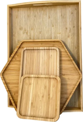 Miniatura 13 de Bandejas de bambú con tablas de cortar 16.5"x11.8" (42x30cm con asa, el set incluye platos de 0.63" (1.6cm) de grosor 1xHexágono 12.5" (32cm) +