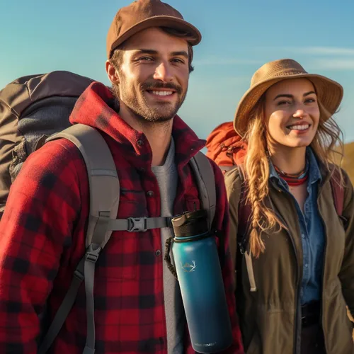 Miniatura 7 de NATURE PIONEOR Botellas de agua aisladas con mango de paracord - Botella de agua deportiva al vacío de boca ancha de 32 onzas con 3 tapas, acero