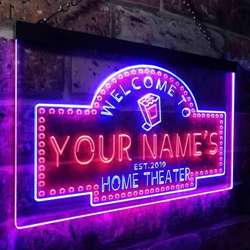 Miniatura 3 de ADVPRO Letrero de neón LED de doble color con tema de cine en casa, diseño personalizado de este año, azul y rojo, 16 x 12 pulgadas