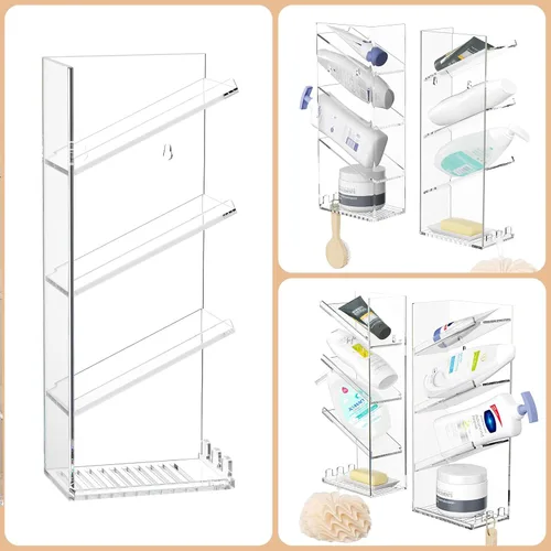 Miniatura 7 de AITEE Organizador de Baño Acrílico Caddy, Soporte Transparente para Champú Montado en la Pared, Organizador de Ducha con Ventosa, Sin Perforaciones