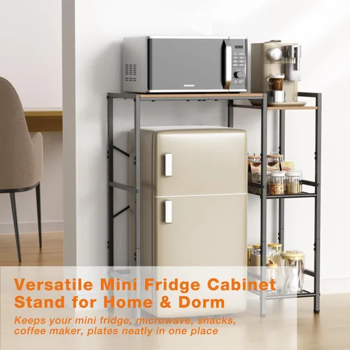 Miniatura 9 de Mini soporte para refrigerador con estantes de almacenamiento, soporte de metal resistente para refrigerador de 3 niveles, estante para microondas