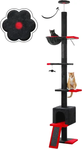 Miniatura 13 de PEQULTI Árbol para gatos de suelo a techo, torre alta para gatos, altura ajustable (83''-108'' / 83-108 pulgadas) árbol trepador de 5 niveles