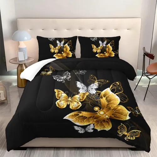 Miniatura 18 de Juego de edredón de unicornio para niñas, juego de ropa de cama de mariposa, juego de edredón de arco iris, tamaño individual con 1 edredón y 2