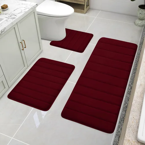 Miniatura 18 de BYSURE Juego de 3 tapetes de baño de espuma viscoelástica color gris, antideslizantes, extra suaves, absorbentes, lavables a máquina y secos