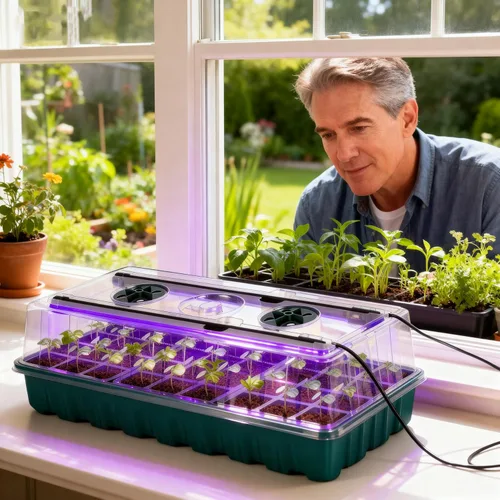 Miniatura 7 de Bandeja para inicio de semillas con luz de crecimiento, paquete de 2, kit de germinación de semillas de 72 celdas con cúpula de humedad, bandejas