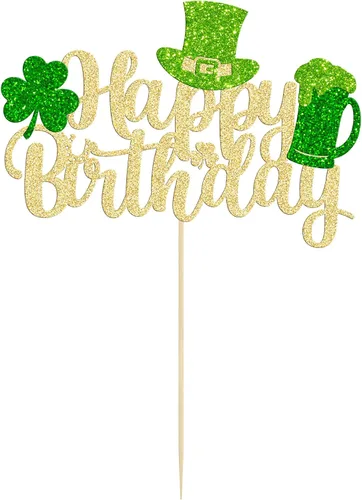 Miniatura 3 de Gyufise 1 decoración para pastel del día de San Patricio, trébol verde con purpurina de cuatro hojas, decoración de pastel de cumpleaños, decoración