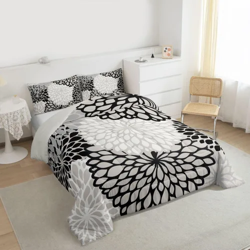 Miniatura 5 de Erosebridal Juego de edredón de dalia azteca para adultos, mujeres y niñas, ropa de cama floral, tamaño individual, relleno de edredón de flores