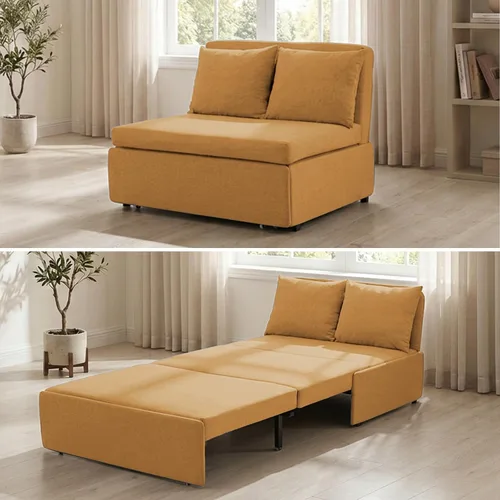 Miniatura 18 de BALUS Sofá cama extraíble tamaño individual de 43 pulgadas de ancho con camas extraíbles, sofá cama convertible 2 en 1 de lino con almohadas