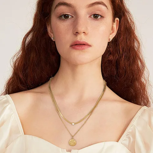 Miniatura 4 de Secroma Collares de oro en capas para mujer, collar de medallón de moneda de 16 quilates, gargantilla de cadena de serpiente, collar de acero