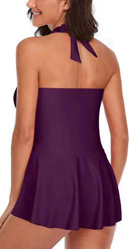 Miniatura 2 de Traje de baño tankini halter de dos piezas para mujer, con control de abdomen, cuello en V, con pantalones cortos