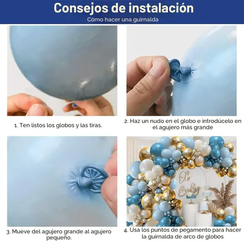 Miniatura 3 de Kit de guirnalda de globos azul polvoriento, azul niebla, azul real, azul pastel, arena, blanco, dorado metálico, globos de látex para despedida