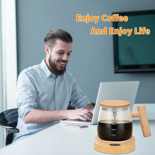 Miniatura 8 de Taza de café autoagitable, taza de mezcla eléctrica de alta velocidad con posavasos termostáticos de 55°, taza mezcladora eléctrica adecuada