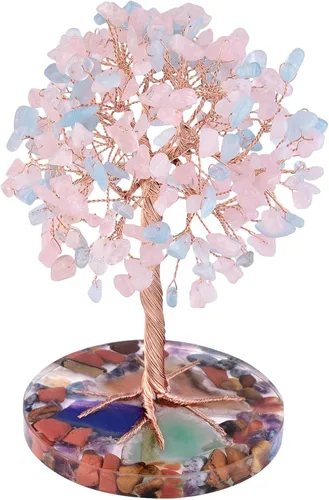 Miniatura 9 de Nupuyai Árbol de dinero de piedra de cristal aguamarina envuelto en rodajas redondas de ágata orgónica, árbol de la vida, bonsái de Feng Shui