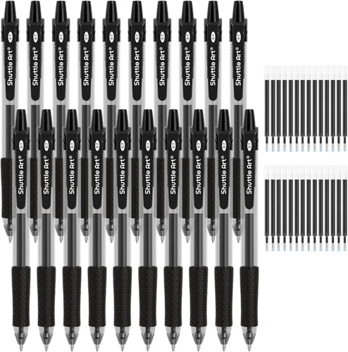 Shuttle Art Bolígrafos de gel negros, paquete de 48 (20 bolígrafos con 28 repuestos), bolígrafos retráctiles de tinta de gel de punta media,