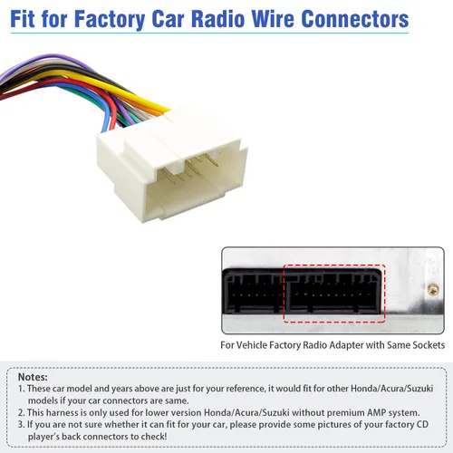 Miniatura 2 de Arnés de cableado de radio aftermarket de 20 pines, adaptador compatible con Honda Suzuki Acura ISO, conector de cable de estéreo de coche