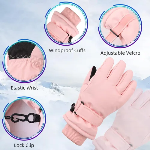 Miniatura 2 de JANGANNSA Guantes de esquí de invierno para niños y niñas, guantes de nieve para clima frío, guantes de esquí y snowboard impermeables con forro