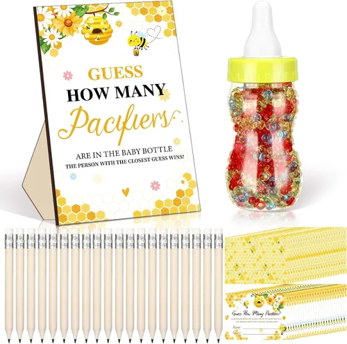 Miniatura 12 de Syhood Greenery Baby Shower Games Guess How Many Pacifiers Sage Game Signal, 50 pequeños juegos de adivinanzas, 20 lápices HB, botella de leche