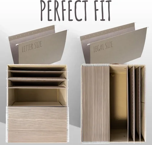 Miniatura 5 de Caja organizadora de archivos decorativa, juego de 2 – Archivadores plegables de lino con asas son perfectos para almacenar todos tus documentos