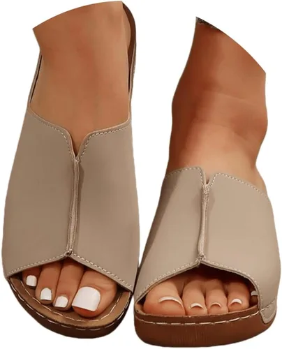 Sandalias ortopédicas para mujer, plataforma elegante, sandalias ortopédicas cómodas con soporte de arco sin cordones, planas, suaves, modernas Caqui