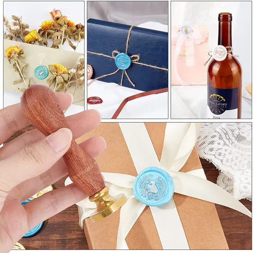 Miniatura 3 de CRASPIRE Sello de cera de Navidad con diseño de copos de nieve, cornamenta de árbol, retro, 0.98 pulgadas, latón extraíble con mango de madera