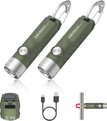 Miniatura 10 de Llavero recargable de 500 lúmenes, linterna EDC con base magnética, mini luz de bolsillo súper brillante con USB-C, IP66 pequeñas linternas ligeras