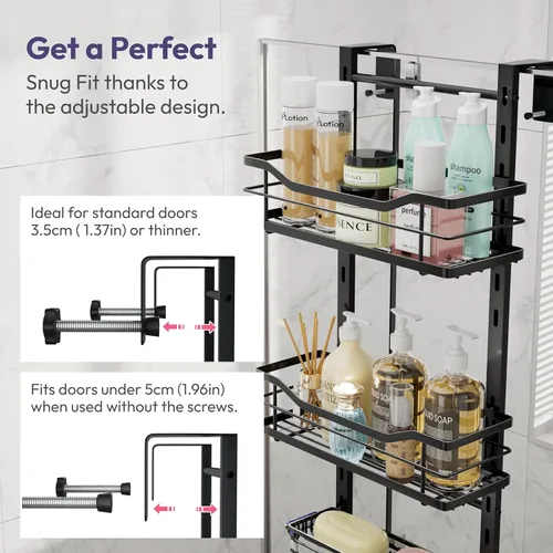 Miniatura 4 de SWTYMIKI Organizador de ducha ajustable de 3 niveles para colgar con soporte para jabón, estante de baño de acero inoxidable sin taladrar