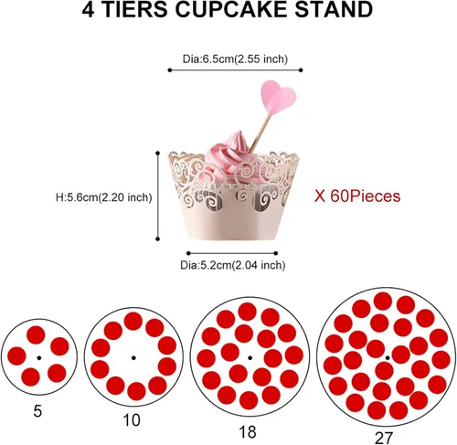 Miniatura 4 de AMEITECH Soporte para cupcakes, soporte redondo de 4 niveles para cupcakes, torre de postres, soporte de pastelería para bodas, cumpleaños, fiestas