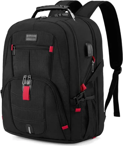 LOVEVOOK Mochila grande de viaje y para laptop, impermeable, antirrobo, con cerradura y puerto de carga USB, para negocios, hombres, mujeres, Negro
