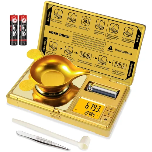 GRAM PRES Balanza de miligramo de alta precisión, 50g/0.001g, báscula digital mini de bolsillo, báscula de gramos para pesar polvos, joyas, Dorado