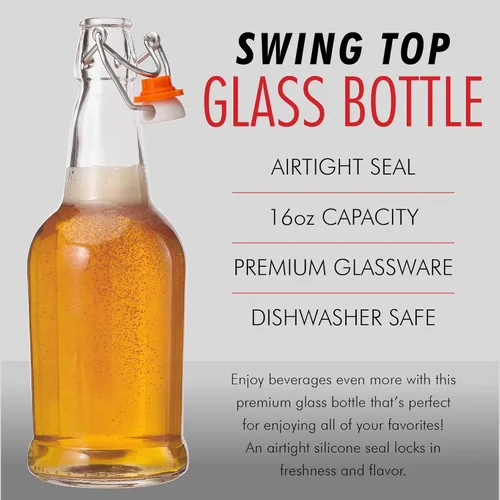 Miniatura 3 de Kitchen Lux - Botellas de cerveza de cristal con tapa abatible, 6 unidades. Set Home Brewing Grolsch. Tapa hermética de silicona para Kombucha
