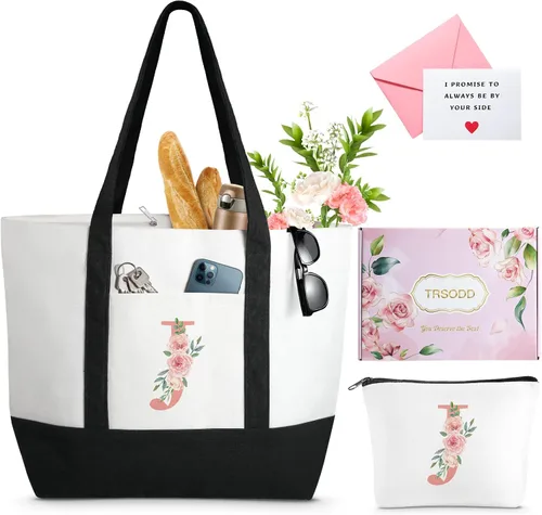 Miniatura 14 de TRSODD Regalos de cumpleaños para mujer, bolsa de lona con inicial con correa ajustable para el hombro y bolsa de maquillaje, regalos para mamá