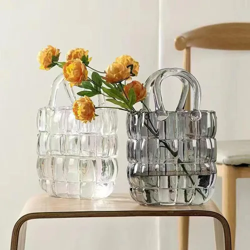 Miniatura 3 de MSUIINT Florero para flores, bolsa de vidrio, bolsa de vidrio, bolsa de vidrio única, florero decorativo de boca ancha con elegante diseño florero