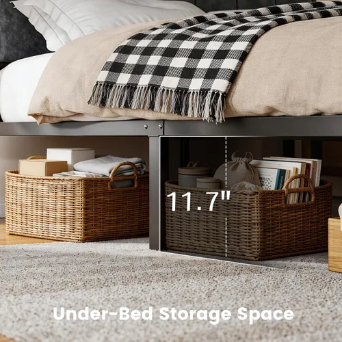 Miniatura 5 de Base de cama de tamaño individual con cabecera de almacenamiento y estación de carga, luces LED RGB inteligentes, cama de plataforma de metal