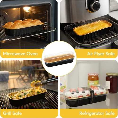 Miniatura 5 de Ruckae Paquete de 100 Mini Moldes para Pan Mini Moldes para Hornear Pan con Tapas y Cucharas, Moldes de Papel de Aluminio Desechables, Moldes