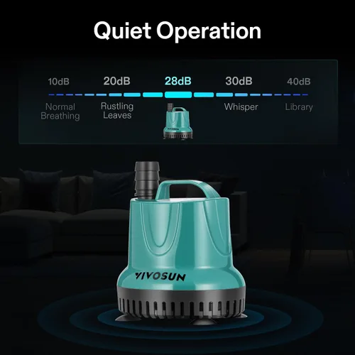 Miniatura 5 de VIVOSUN Bomba de agua sumergible de 260 GPH y 20 W para pecera, estanque, acuario, sistemas hidropónicos con cable de alimentación de 6 pies y 3