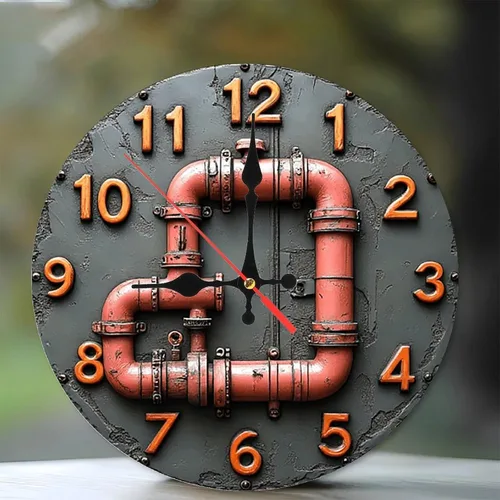 Reloj de pared de tubo industrial vintage para decoración del hogar, reloj de pared de madera de 10 pulgadas, movimiento silencioso, funciona con