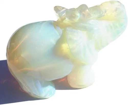 Miniatura 3 de Estatua de cristal de cuarzo de elefante de ópalo,Piedra preciosa tallada con cristal curativo natural,Escultura de bolsillo Piedra de fluorita