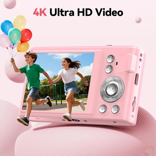 Miniatura 2 de Cámara digital 4K para niños: cámara rosa de 48MP para fotografía de adolescentes - Regalos de cumpleaños de Navidad para niñas - Disparo de zoom