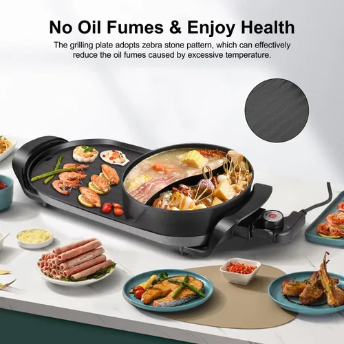 Miniatura 6 de Olla caliente de 27" con parrilla, parrilla eléctrica de barbacoa de 2200W antiadherente para barbacoa coreana para 2-12 personas, control de Negro