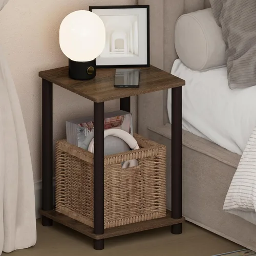 Miniatura 17 de Furinno Mesa de Noche Simplista, Mesita de Noche Pequeña de 2 Niveles con Estante Abierto, Mesa de Cabecera de Montaje sin Herramientas, Mesa
