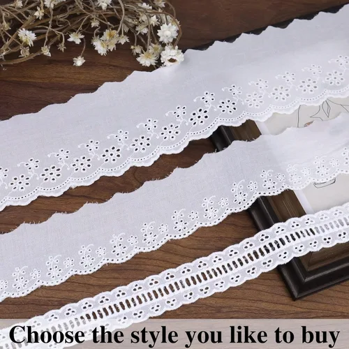 Miniatura 5 de Cinta de encaje con ojales blancos de 7 yardas, cinta de encaje floral para manualidades, ropa, bolsa, decoración de almohadas (1.3 pulgadas)