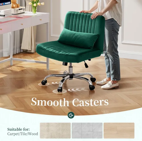 Miniatura 7 de Warmiehomy Silla de oficina cruzada de terciopelo con ruedas, silla de escritorio de lujo con patas cruzadas para dormitorio, silla de computadora